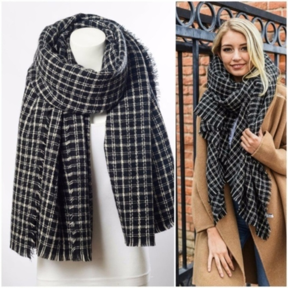 westport // black tattersal plaid blanket scarf